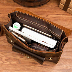 Casual Brown Leather Mens 14 inches School Backpacks Shoulder Briefcase Computer Backpack for Men - iwalletsmen