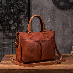Cool Brown Coffee Leather Mens Briefcase 14inch Laptop Bag Work Handbag Business Bag for Men - iwalletsmen