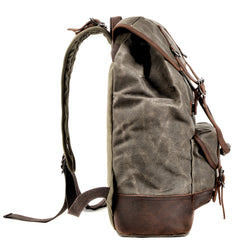 Waxed Canvas Leather Mens Waterproof Travel Green Backpack 15'' Computer Backpack for Men - iwalletsmen