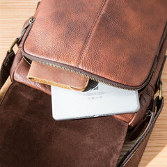 Cool Brown Leather Mens Vertical Side Bag Postman Bag Small Messenger Bags Courier Bag for Men - iwalletsmen