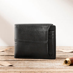 Black Cool Leather Mens Slim Small Wallets Bifold Vintage billfold Wallet Card Wallet for Men - iwalletsmen