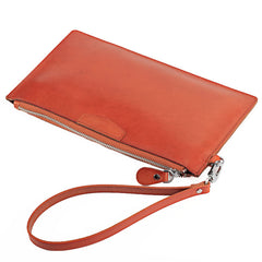 Oiled Leather Men's Yellow Ultra Slim Wristlet Wallet Zipper Multiple Purse Wallet Phone Bag For Men - iwalletsmen