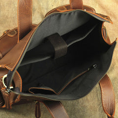 Brown Leather Mens 14 inches Business Laptop Work Bag Handbag Briefcase Shoulder Bags Messenger Bags For Men - iwalletsmen