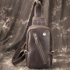Best LEATHER MENS Sling Bags Sling Pack Vintage One Shoulder Backpack Chest Bag For Men - iwalletsmen