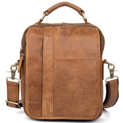 Casual Brown  Leather 10 inches Small Vertical Messenger Bag Crossbody Side Bag for Men - iwalletsmen