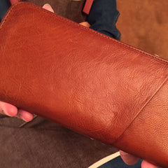 Genuine Leather Mens Cool Long Leather Phone Wallet Zipper Clutch Wristlet Wallet for Men