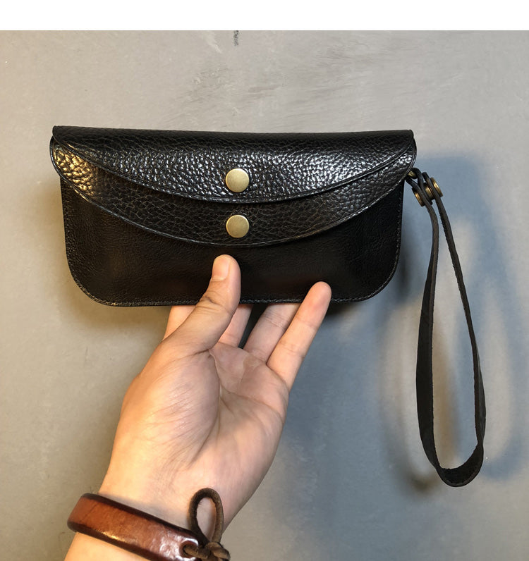 Fashion Black Leather Mens Long Wallet Wristet Wallets Clutch Black Wallet Phone Wallet For Men - iwalletsmen
