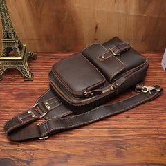 Brown Leather Men's Sling Bags Best Sling Pack Chest Bag One Shoulder Backpack For Men - iwalletsmen