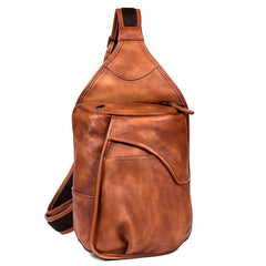 Cool Brown Leather Mens 8 inches Sling Bag Sling Pack Crossbody Pack Chest Bag for men - iwalletsmen