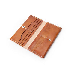 Brown Handmade Leather Mens Long Wallet Bifold Long Wallet Cellphone Wallet For Men - iwalletsmen