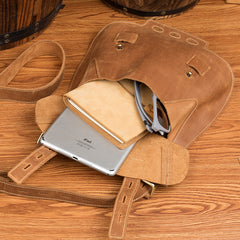 Dark Brown Leather 8 inches Mens Small Saddle Messenger Bags Shoulder Bags for Men - iwalletsmen