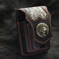 Cool Handmade Indian SKull Leather Mens Cigarette Case with Lighter Holder Belt Loop for Men - iwalletsmen