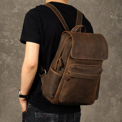 Genuine Leather Mens Cool Backpack Sling Bag Large Brown Travel Bag Hiking Bag for men