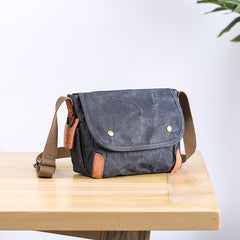 Wax Canvas Leather Mens Dark Gray Small Side Bag Courier Bag Khaki Messenger Bag for Men - iwalletsmen