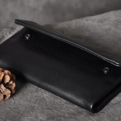 Handmade Leather Mens Cool Long Leather Wallet Trifold Clutch Wallet for Men