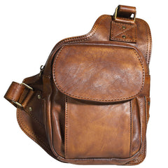 Brown MENS Vintage LEATHER Sling Bag Chest Bag Gray One Shoulder Backpack For Men - iwalletsmen