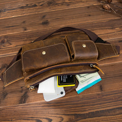 Vintage Brown Leather Men's Fanny Pack Hip Pack Brown Chest Bag Waist Bags For Men - iwalletsmen