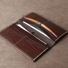 Genuine Leather Mens Cool Long Leather Wallet Cards Phone Bifold Clutch Wallet for Men