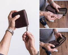 Genuine Leather Mens Cool billfold Leather Wallet Men Small Zipper Wallets Bifold for Men - iwalletsmen