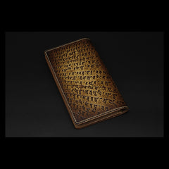 Handmade Leather Tooled Shakya Muni Buddhism Mens Long Wallet Cool Leather Wallet Clutch Wallet for Men