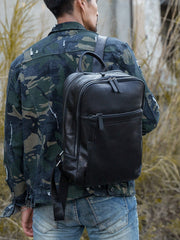 Black Fashion Mens Leather 15-inch Large Business Computer Backpacks Travel Backpacks Black College Backpack for men - iwalletsmen