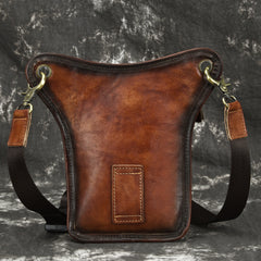 Vintage Brown Leather Men's CELL PHONE HOLSTER MINI SIDE BAG BELT POUCH Drop Leg Bag For Men - iwalletsmen