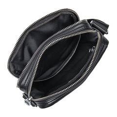 Black Leather 8 inches Small Side Bag Vertical Courier Bag Messenger Bag For Men - iwalletsmen