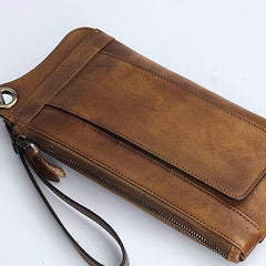 Handmade Mens Cool Long Leather Chain Wallet Cards Biker Trucker Wristlet Wallet - iwalletsmen