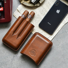 Cool Brown Leather Mens 3pcs Cigar Case Cool Custom Leather Cigar Case for Men - iwalletsmen