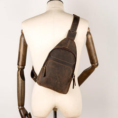 Cool Dark Brown Leather Mens Sling Bags Crossbody Pack One Shoulder Backpack Chest Bag for men - iwalletsmen