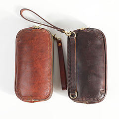 Vintage Leather Mens Clutch Cool Handmade Wallet Triple Zippers Clutch Wristlet Wallet for Men - iwalletsmen
