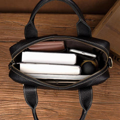 Fashion Black Leather 12 inches Vertical Briefcase Work Shoulder Bag Black Messenger Bag Computer Work Bag for Men - iwalletsmen