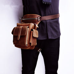 Cool Brown Leather Men's Drop Leg Bag Small Side Bag Belt Pouch Waist Bag For Men - iwalletsmen
