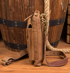 Cool Khaki Leather Mens Casual Waist Bag Belt Pouch Mini Messenger Bags Side Bag for Men - iwalletsmen