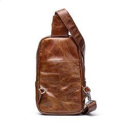 Brown Leather Men's Sling Bag Sling Backpack Chest Bag Black Sling Pack One Shoulder Backpack For Men - iwalletsmen