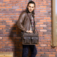 Vintage Coffee Leather Mens Briefcases Work Bag Laptop Bag Business Bag for Men - iwalletsmen