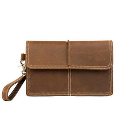 Cool Brown Mens long Wallet Wristlet Bag Clutch Wallet Envelope Wallet Mobile Bag for Men - iwalletsmen