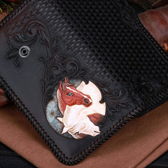 Handmade Leather Horse Mens Chain Biker Wallet Cool Leather Wallet With Chain Wallets for Men