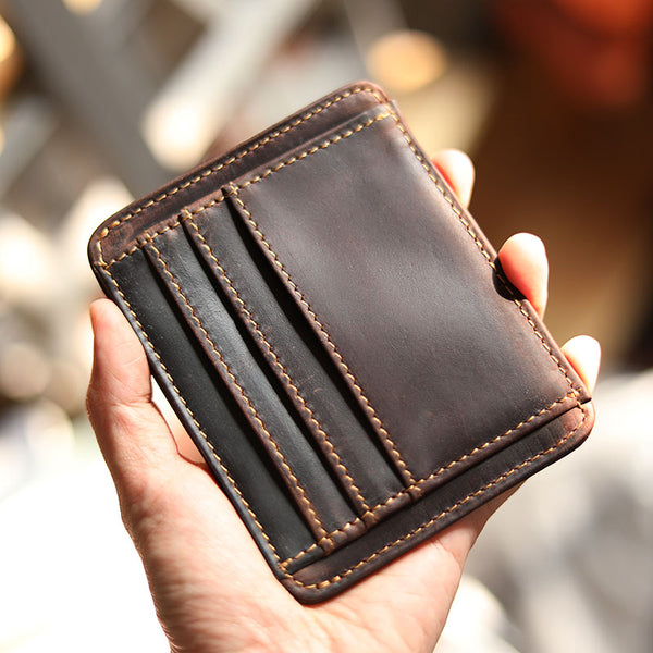 Vintage Brown Slim Leather Mens Card Wallet Small Card Holder Front Pocket Wallet For Men - iwalletsmen