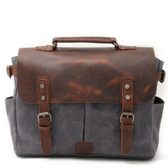 Waxed Canvas Leather Mens Waterproof Black 14‘’ Camera Bag Shoulder Bag Messenger Bag For Men - iwalletsmen