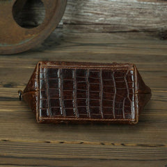 Brown Crocodile Pattern Mens Leather Zipper Clutch Wristlet Purse Bag Clutch Bags Phone Bag For Men - iwalletsmen