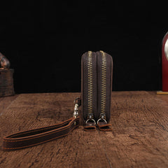Cool Leather MensLong Wallet Double Zipper Clutch Wallet Wristlet Wallet - iwalletsmen