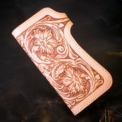 Handmade Mens Cool Tooled Boa Skin Floral Leather Chain Wallet Biker Trucker Wallet with Chain