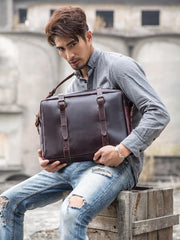 Dark Brown Cool Leather Mens Large 15 inches Briefcase Laptop Briefcase Messenger Bags Side Bags Work Bag for Men - iwalletsmen