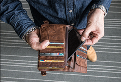 Genuine Leather Mens Cool billfold Leather Wallet Men Cards Wallets Bifold for Men
