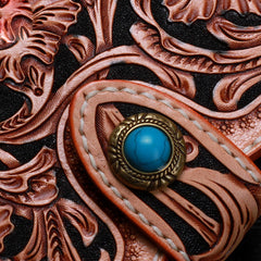 Handmade Leather Tooled Floral Mens Clutch Wallet Cool Wallet Long Wallets for Men Women