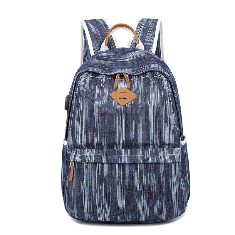Canvas Women Mens 14" Navy Blue Travel Backpack Brown Computer Bag College Backpack for Men - iwalletsmen