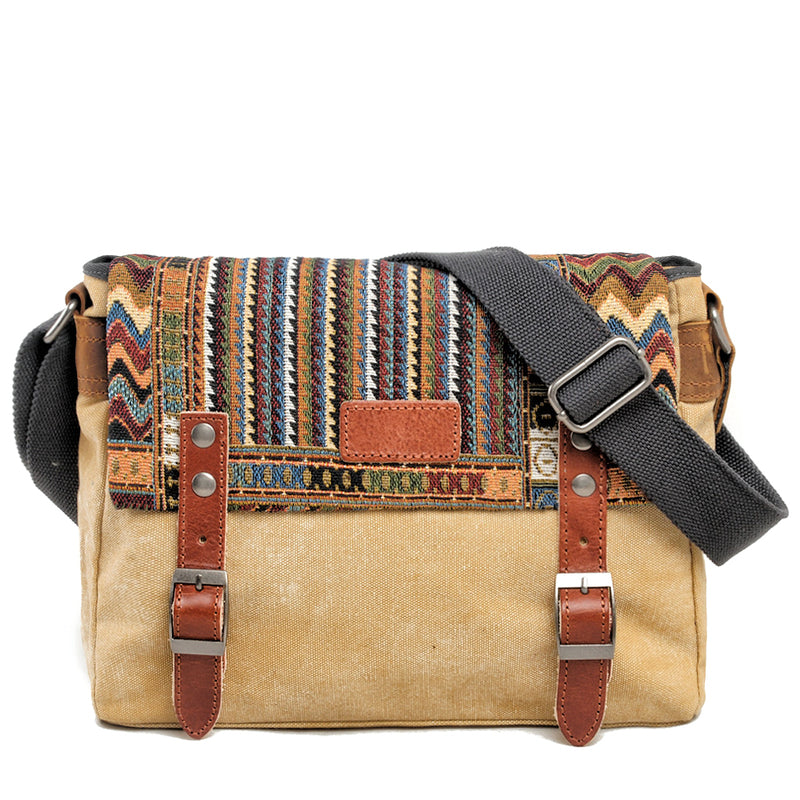 Cool Retro Waxed Canvas Leather Mens Womens Ethnic Shoulder Bag 13'' Side Bag Messenger Bag Postman Bag For Men - iwalletsmen