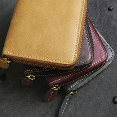 Handmade Leather Mens Cool Slim Leather Wallet Men Zipper billfold Wallets Bifold for Men