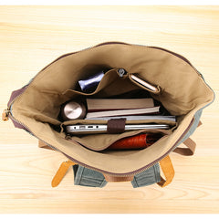 Waxed Canvas Leather Mens 17‘’ Lake Green Backpack Khaki Travel Backpack Dark Gray Hiking Backpack for Men - iwalletsmen